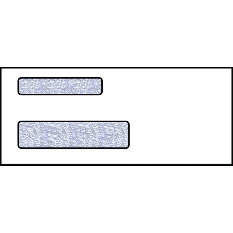 Check, Double Window Envelope, 3-5/8" x 8-5/8", 24# White Wove, Blue Woodgrain Inside Tint, (Box of 500)
