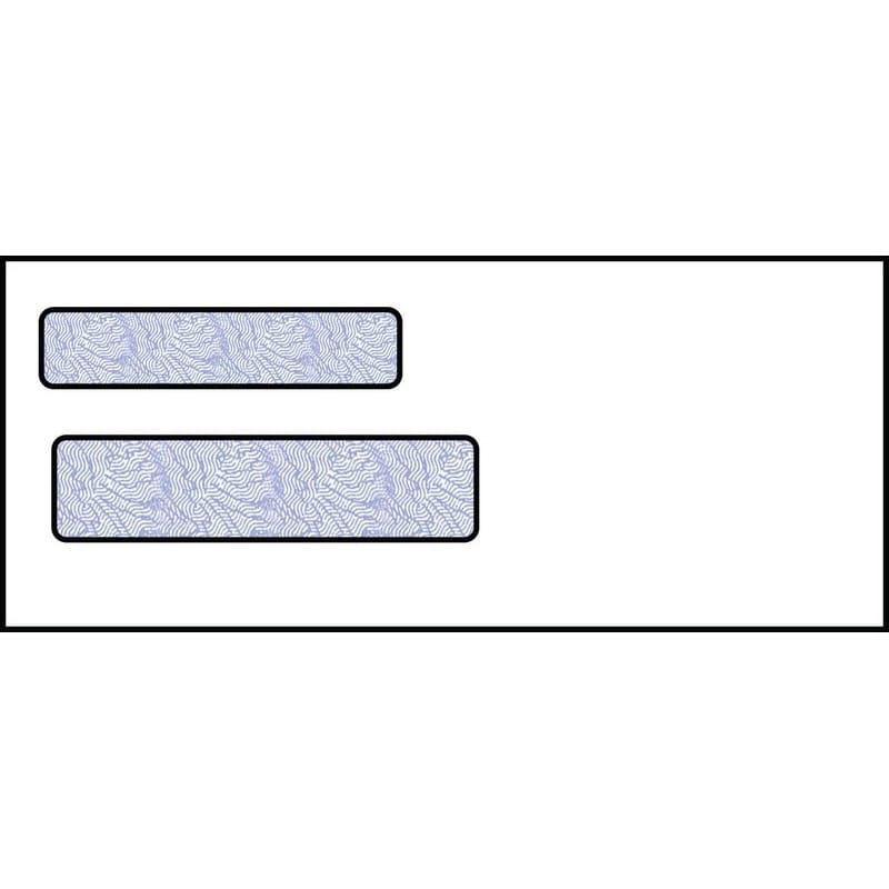 Check Double Window Envelope, 3-5/8" x 8-5/8", 24# White Wove, Quick Stick Seal, Blue Woodgrain Inside Tint (Box of 500)