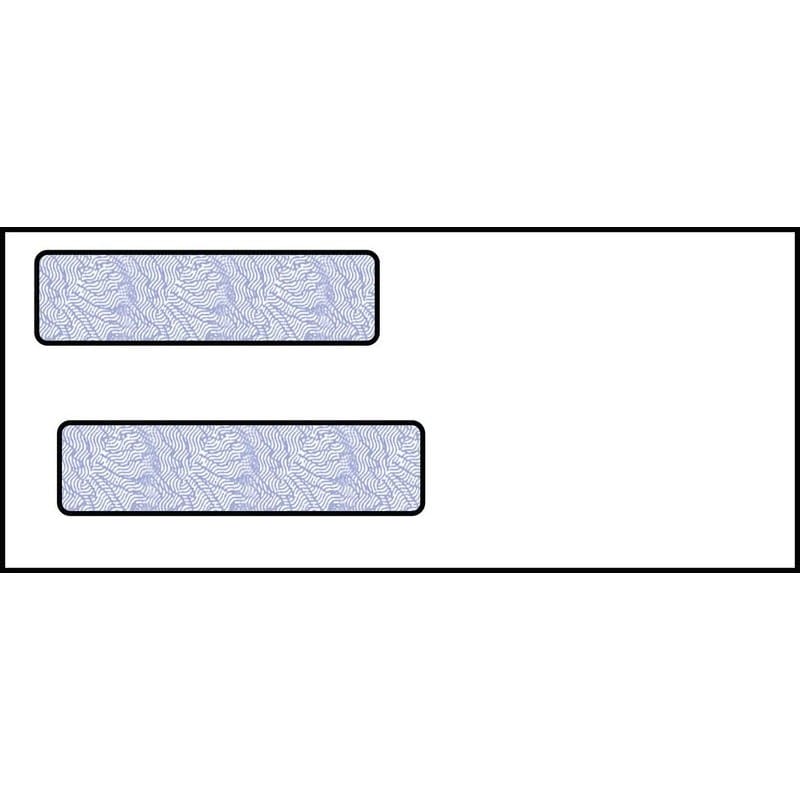 3-3/4 x 8-3/4, Double Window Envelope, 24# White Wove, Quick Stick Seal, Blue Woodgrain Inside Tint (Box of 500)