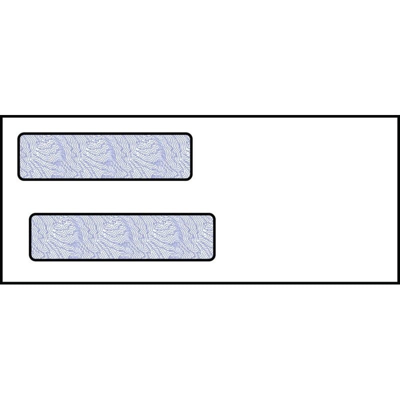 Check Double Window Envelope, 3-5/8" x 8-5/8", 24# White Wove, Quick Stick Seal, Blue Woodgrain Inside Tint (Box of 500)