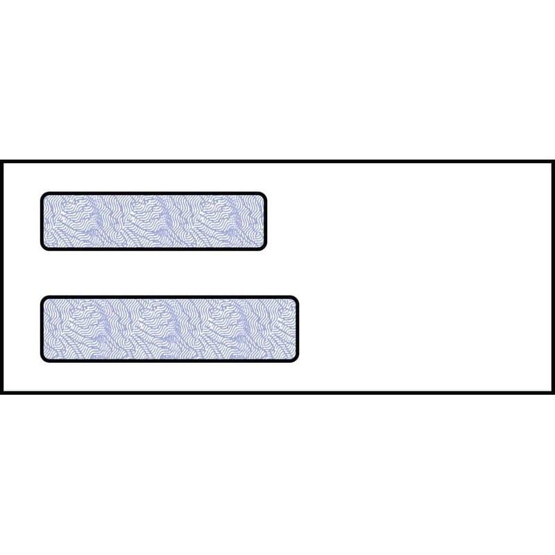 Check Double Window Envelope, 3-5/8" x 8-5/8", 24# White Wove, Quick Stick Seal, Blue Woodgrain Inside Tint (Box of 500)