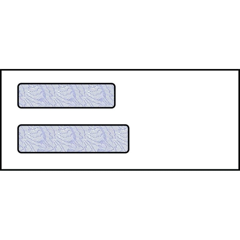 Check Double Window Envelope, 3-5/8" x 8-5/8", 24# White Wove, Quick Stick Seal, Blue Woodgrain Inside Tint (Box of 500)