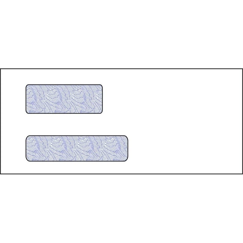 #10, Double Window Envelope, 4-1/8" x 9-1/2", 24# White Wove, Quick Stick Seal, Blue Woodgrain Inside Tint (Box of 500)