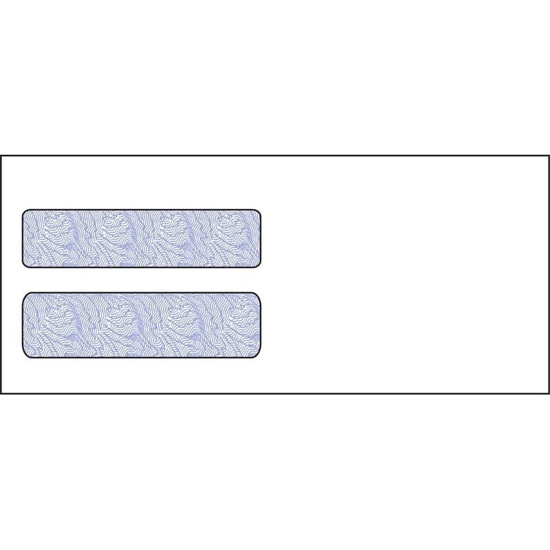 #10, Double Window Envelope, 4-1/8" x 9-1/2", 24# White Wove, Quick Stick Seal, Blue Woodgrain Inside Tint (Box of 500)