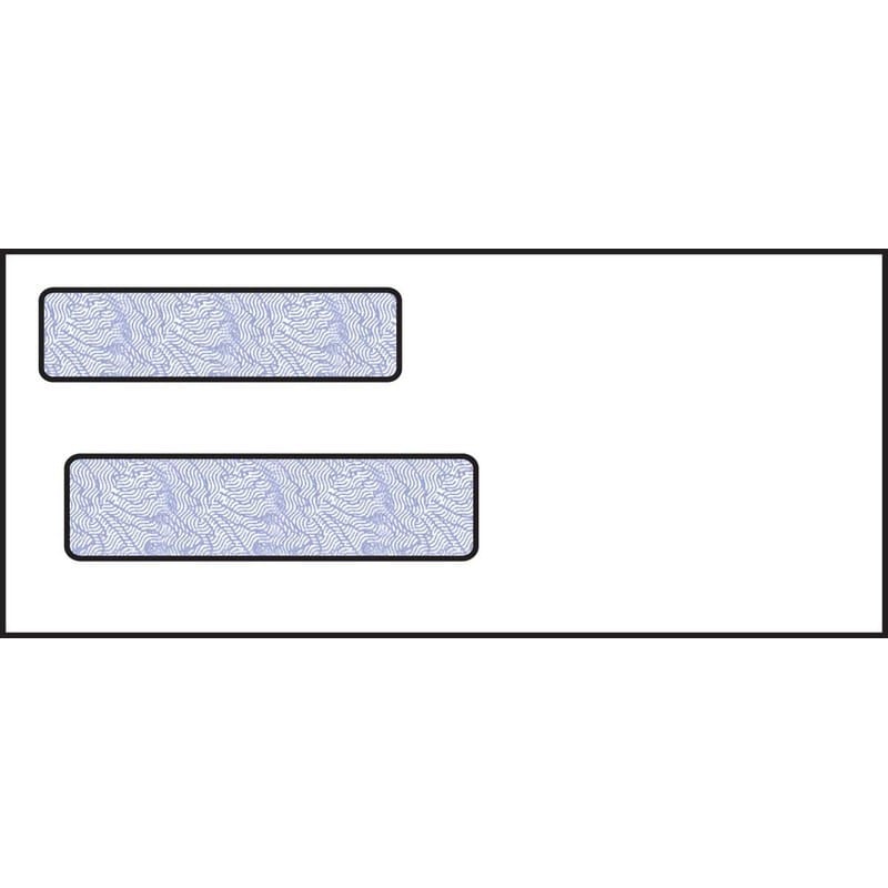 3-3/4 x 8-5/8, Double Window Envelope, 24# White Wove, Quick Stick Seal, Blue Woodgrain Inside Tint (Box of 500)