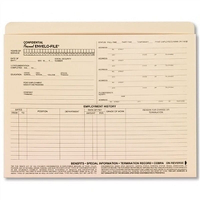 Envelo-File Confidential Personnel Pockets, 9-1/2" x 11-3/4". - 25 per Pack