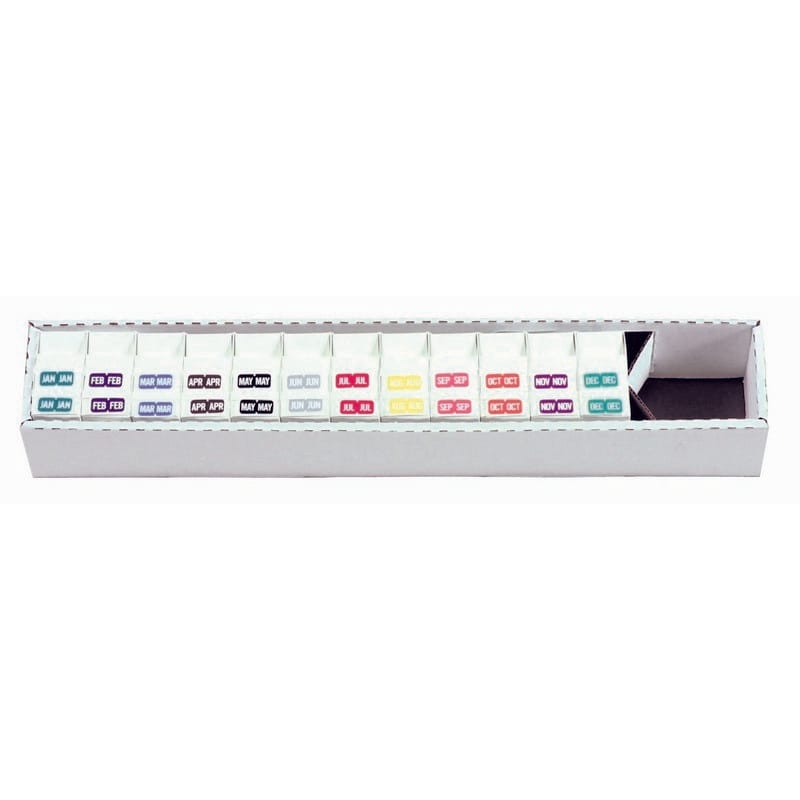 Tab Compatible Month Labels, Vinyl Kimdura Stock, 1" X 1/2", Individual Months - 10 Rolls of 1000