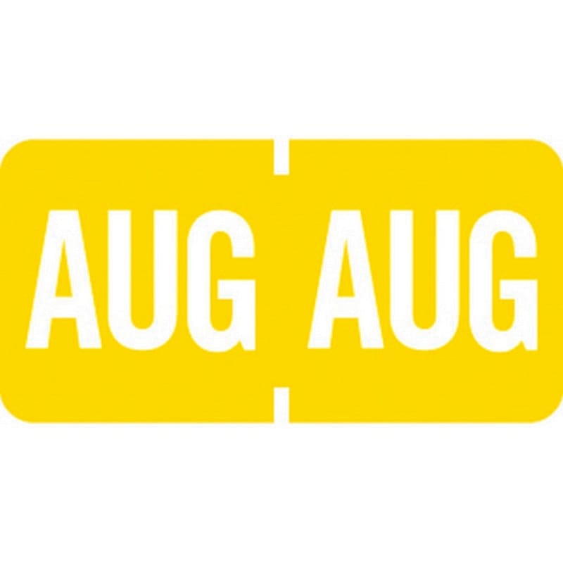 Tab Compatible "Aug" Month Labels, Vinyl Kimdura Stock, 1" X 1/2", Individual Months - Roll of 1000