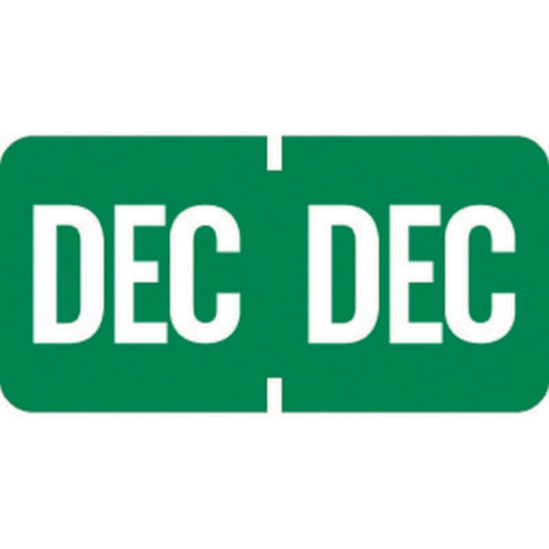 Tab Compatible "Dec" Month Labels, Vinyl Kimdura Stock, 1" X 1/2", Individual Months - Roll of 1000