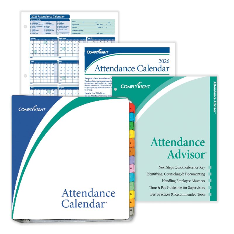 ComplyRight 2026 Attendance Calendar Kit, White, Pack of 25