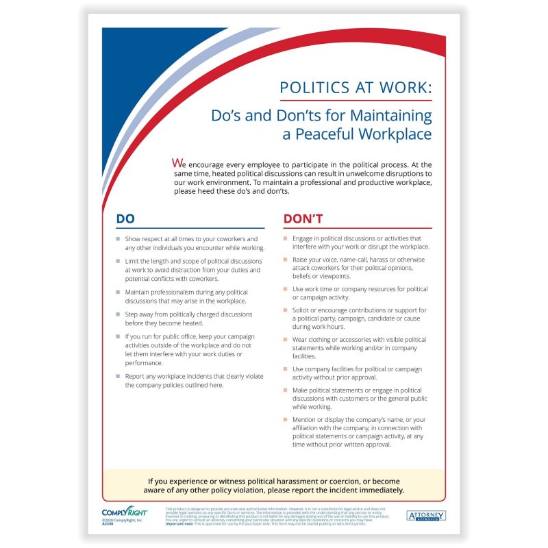 Politics at Work - Do's and Don'ts Poster, 10" x 14" (Pack of 1)