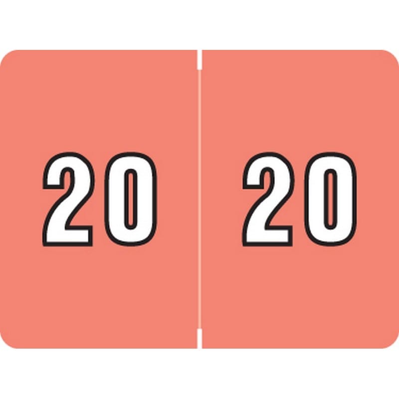 Datafile Compatible "20" Yearband Labels, Laminated Stock. 1-1/4" x 15/16 - 500 per Roll