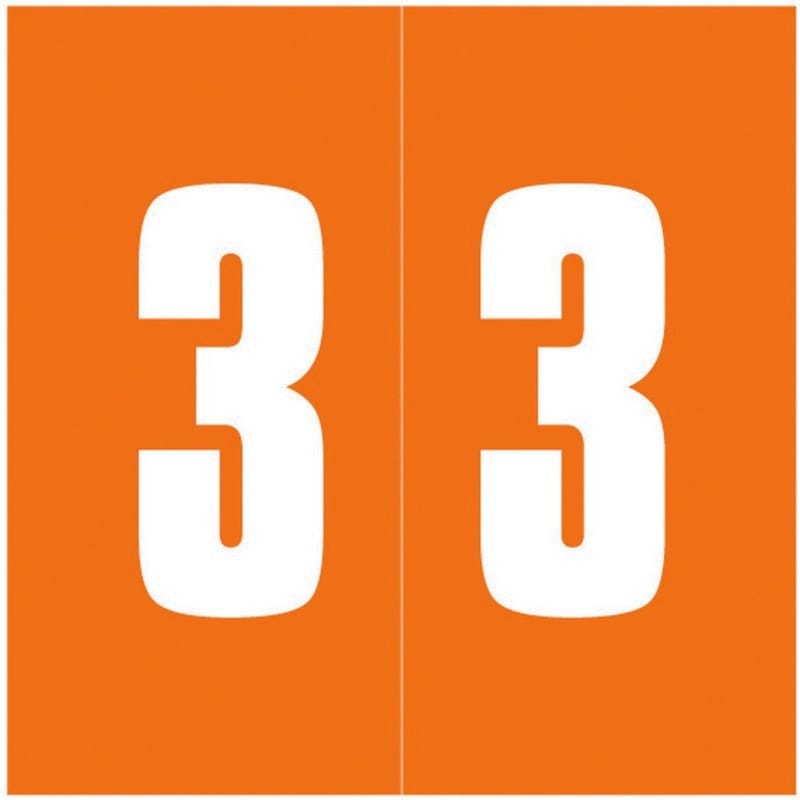 Ames Compatible "3" Numeric Labels, Laminated Stock, 1-7/8" X 1-7/8" Individual Numbers - Roll of 1000