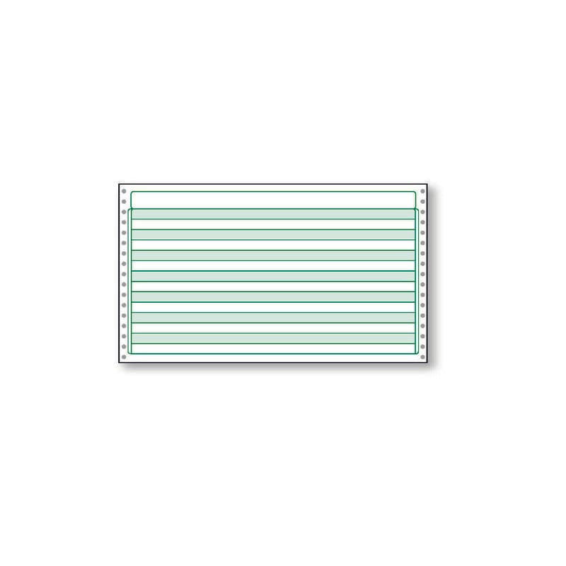 14-7/8'' x 8-1/2" (W x H) Continuous 20# Computer Paper, 1/2" Green Bar, No Marginal Perfs (Ream of 2700)