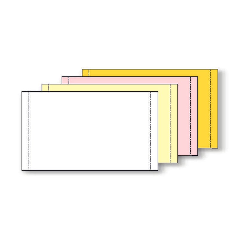4-Ply 9-1/2'' x 5-1/2" (W x H) Carbonless 13# White/Canary/Pink/Gold Computer Paper, 1/2" Perf Left & Right (Ream of