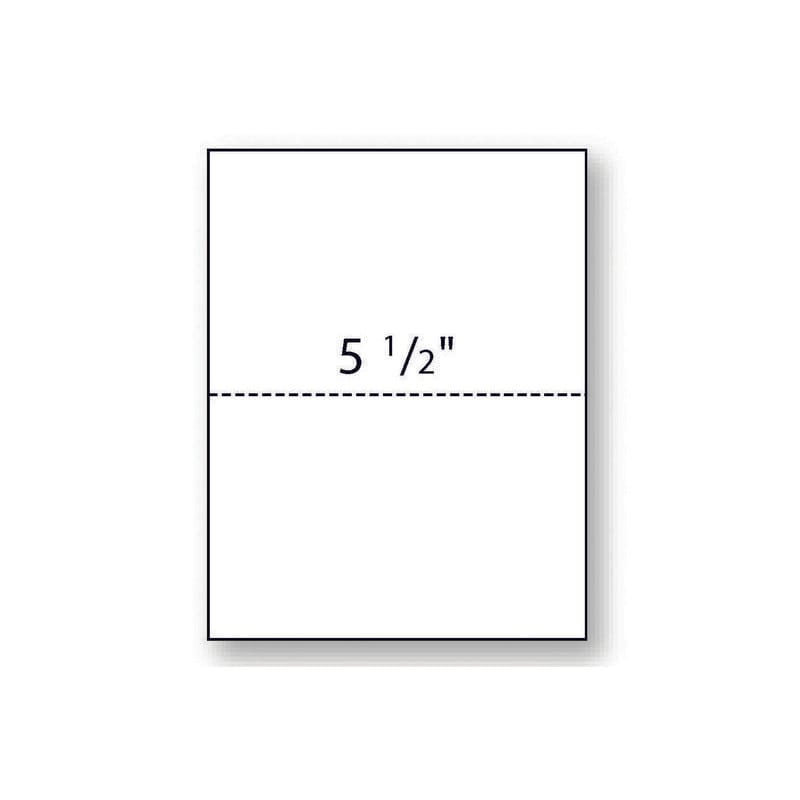 8-1/2'' x 11" Laser Cut Sheet, 20# White Stock, 1 Horizontal Perforation 5-1/2" from Bottom (Carton of 2500)