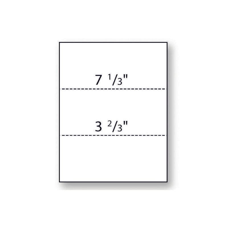 8-1/2'' x 11" Laser Cut Sheet, 24# White Stock, 2 Horizontal Perforations 3-2/3" and 7-1/3" from Bottom (Carton of 2500)