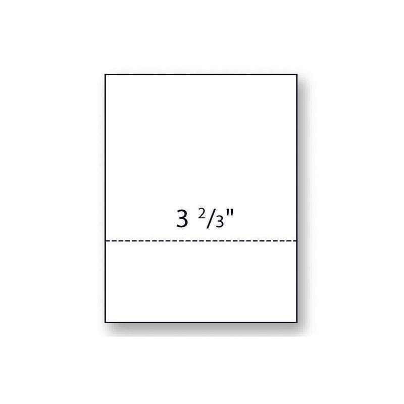 8-1/2'' x 11" Laser Cut Sheet, 24# White Stock, 1 Horizontal Perforation 3-2/3" from Bottom (Carton of 2500)