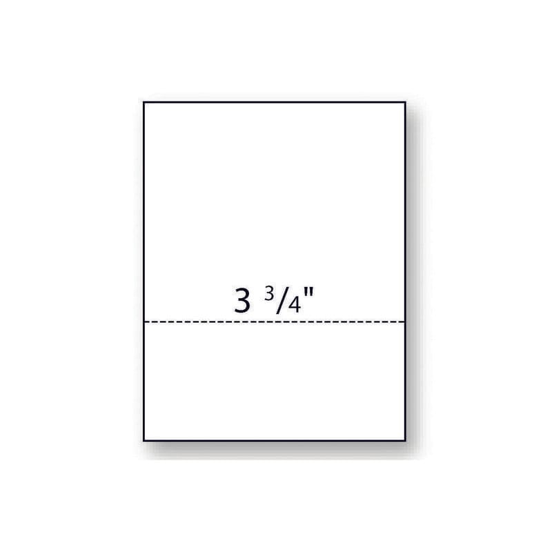8-1/2'' x 11" Laser Cut Sheet, 20# White Stock, 1 Horizontal Perforation 3-3/4" from Bottom (Carton of 2500)