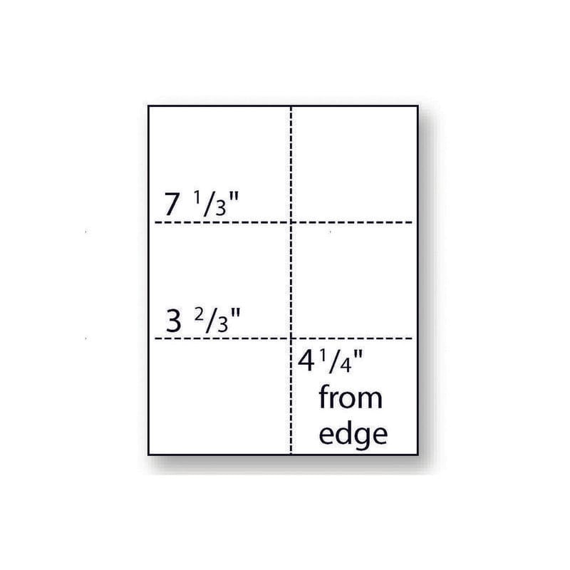8.5'' x 11" White 24# Printer Paper, 2 Horizontal Perfs 3-2/3" & 7-1/3", Vertical Perf 4-1/4" from Left (2500/Carton)