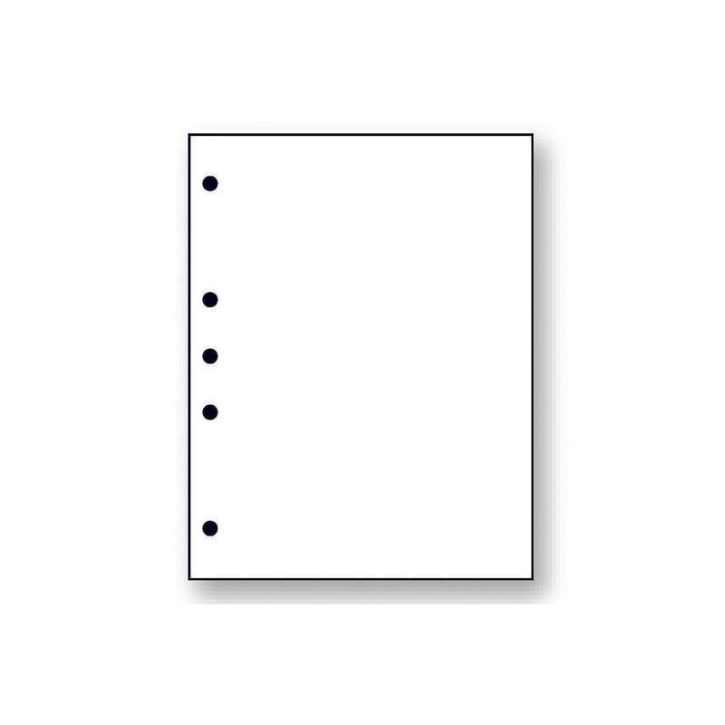 8-1/2'' x 11" Laser Cut Sheet, 20# White Stock, 5 Hole Punch Left, 5/16" Diameter (Carton of 5000)