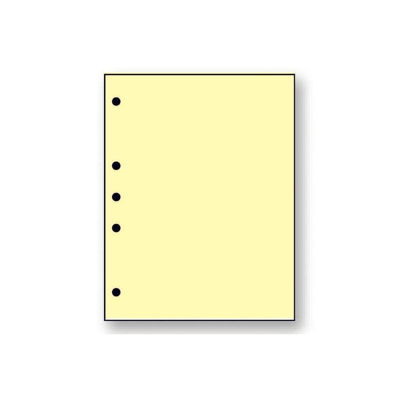 8-1/2'' x 11" Laser Cut Sheet, 20# Canary Stock, 5 Hole Punch Left, 5/16" Diameter (Carton of 2500)