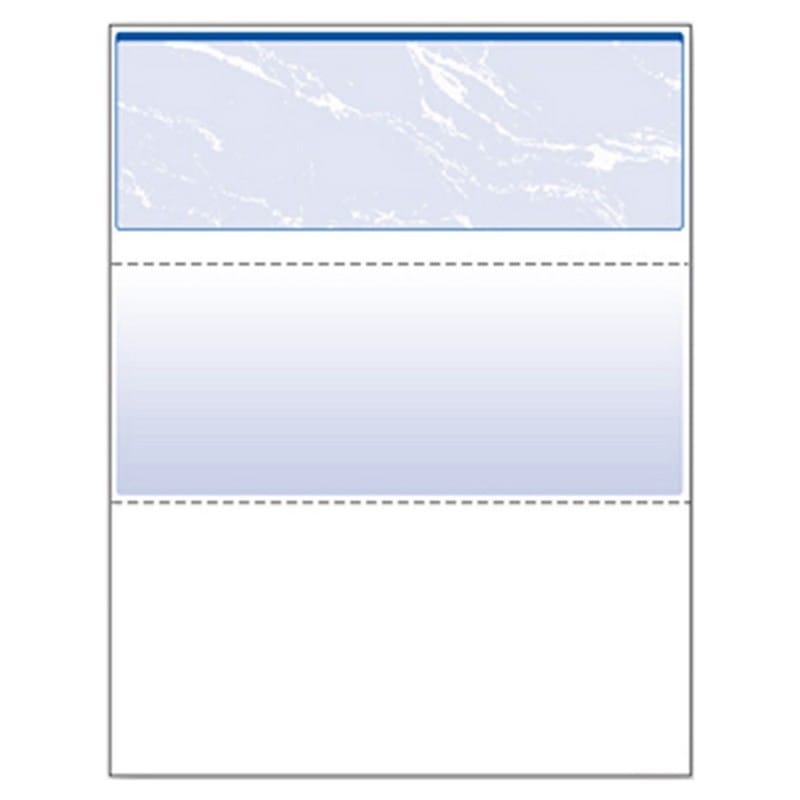 8-1/2'' x 11" Standard Blue Marble Laser Check, Top Position, 24# Stock (Carton of 2500)