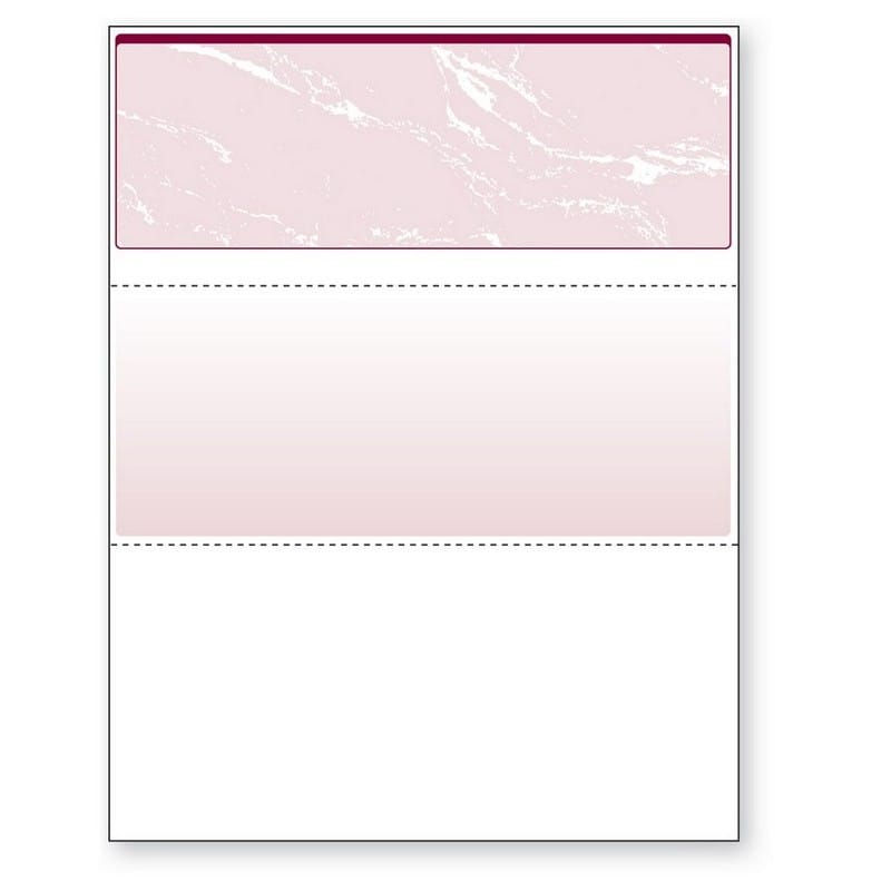 8-1/2'' x 11" Standard Burgundy Marble Laser Check, Top Position, 24# Stock (Carton of 2500)