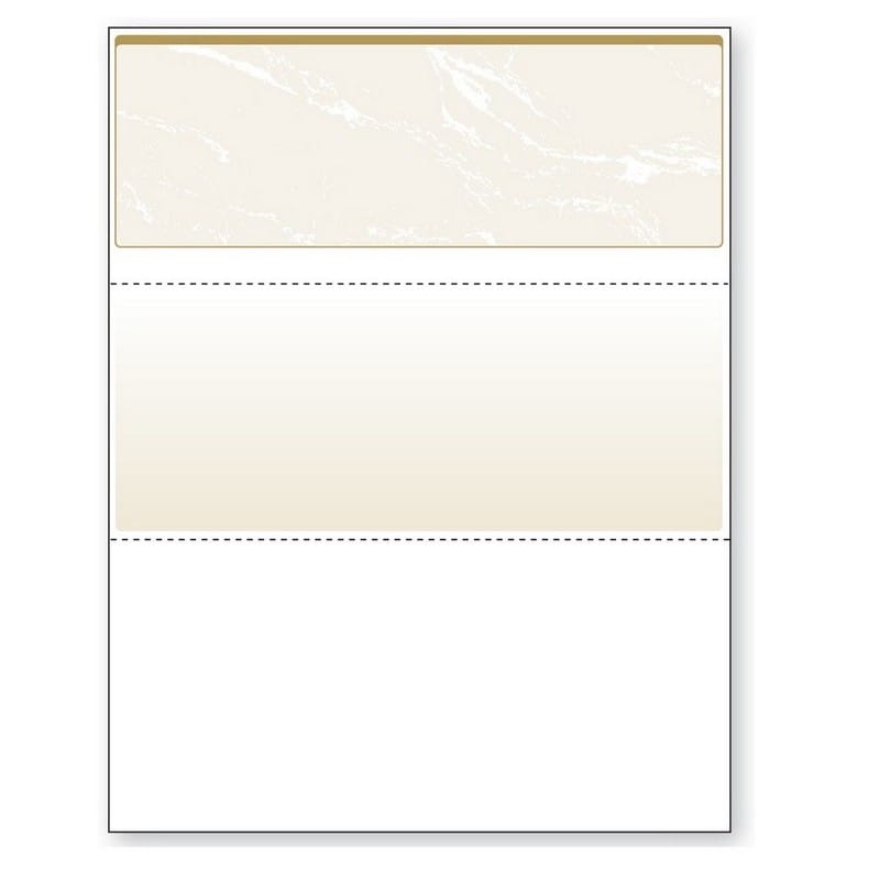 8-1/2'' x 11" Standard Gold Marble Laser Check, Top Position, 24# Stock (Carton of 2500)