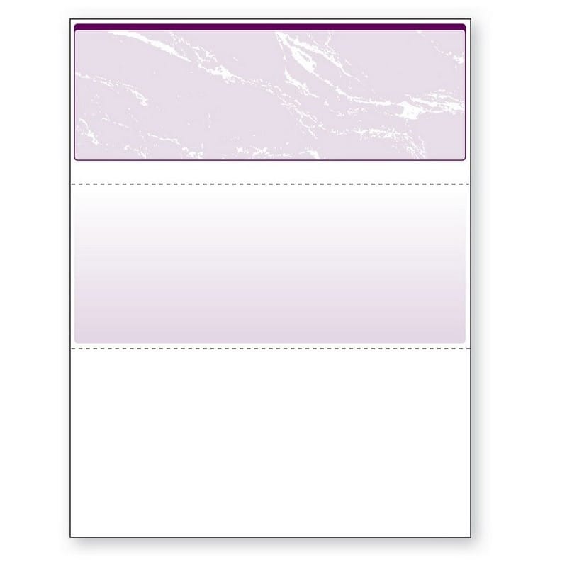 8-1/2'' x 11" Standard Purple Marble Laser Check, Top Position, 24# Stock (Carton of 2500)