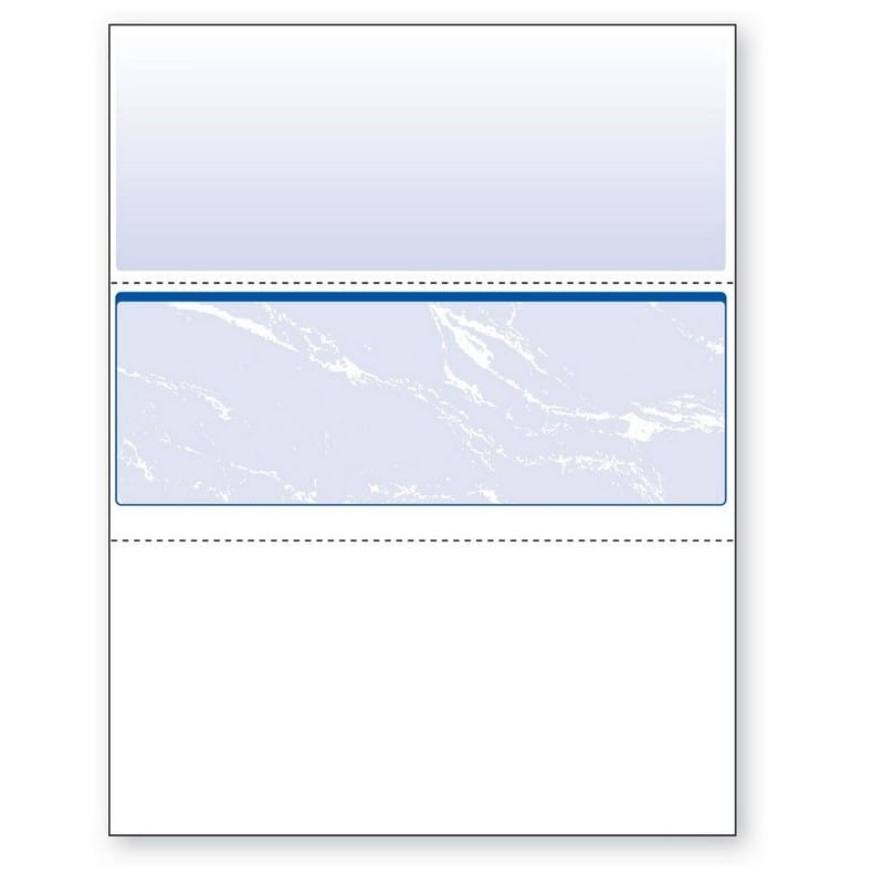 8-1/2'' x 11" Standard Blue Marble Laser Check, Middle Position, 24# Stock (Carton of 2500)