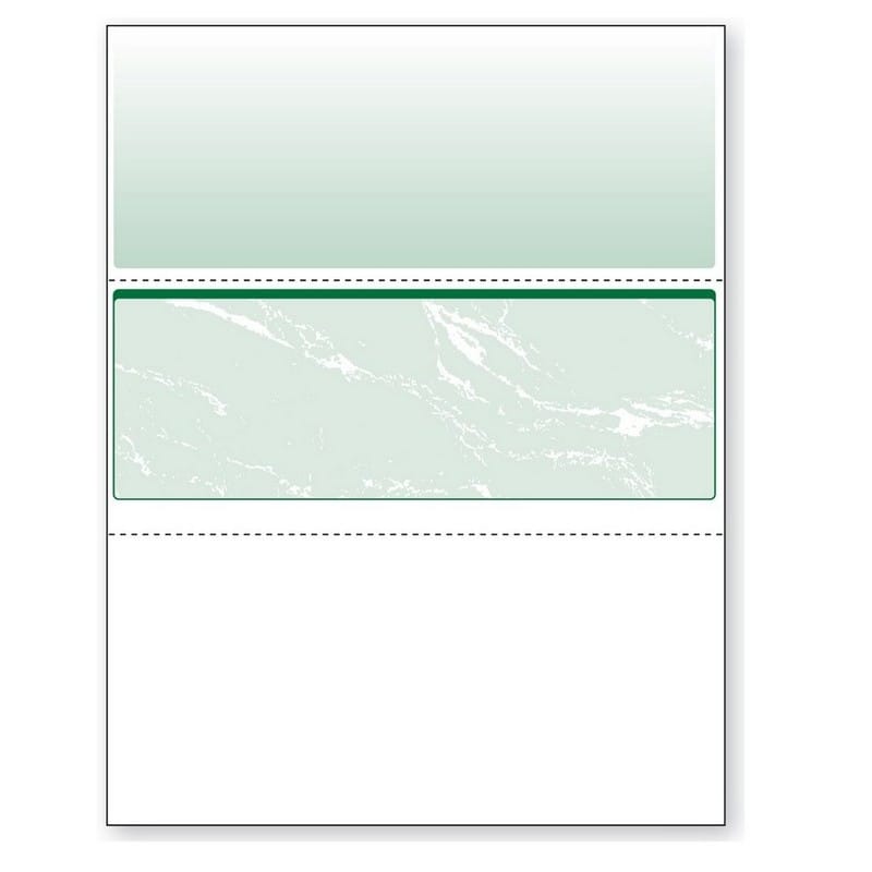 8-1/2'' x 11" Standard Green Marble Laser Check, Middle Position, 24# Stock (Carton of 2500)