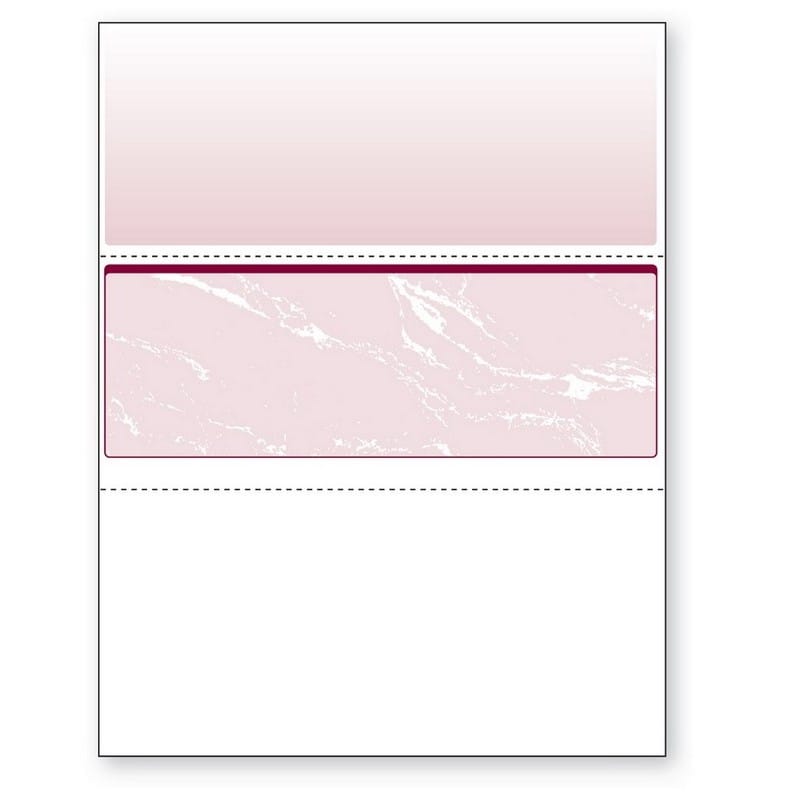 8-1/2'' x 11" Standard Burgundy Marble Laser Check, Middle Position, 24# Stock (Carton of 2500)