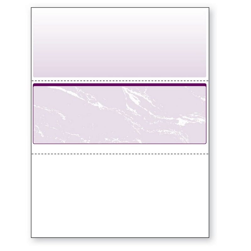 8-1/2'' x 11" Standard Purple Marble Laser Check, Middle Position, 24# Stock (Carton of 2500)