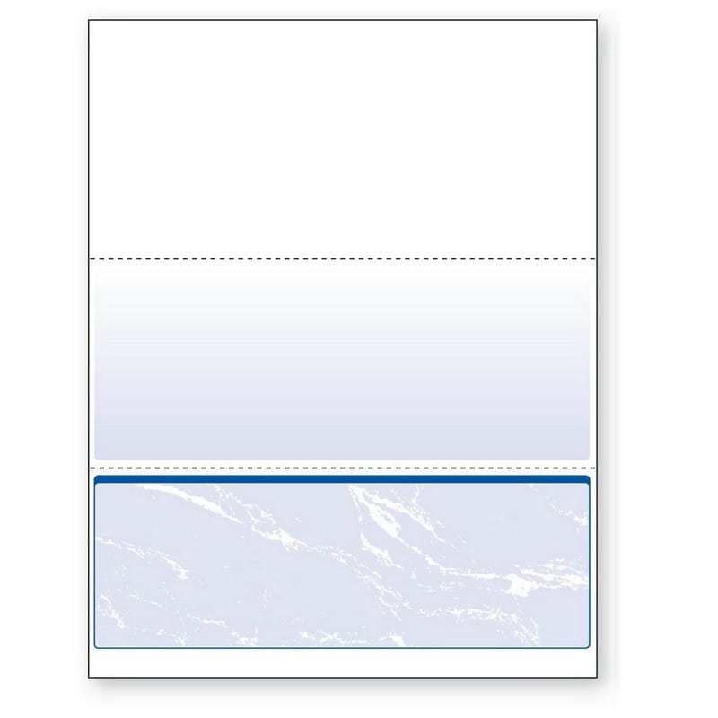 8-1/2'' x 11" Standard Blue Marble Laser Check, Bottom Position, 24# Stock (Carton of 2500)