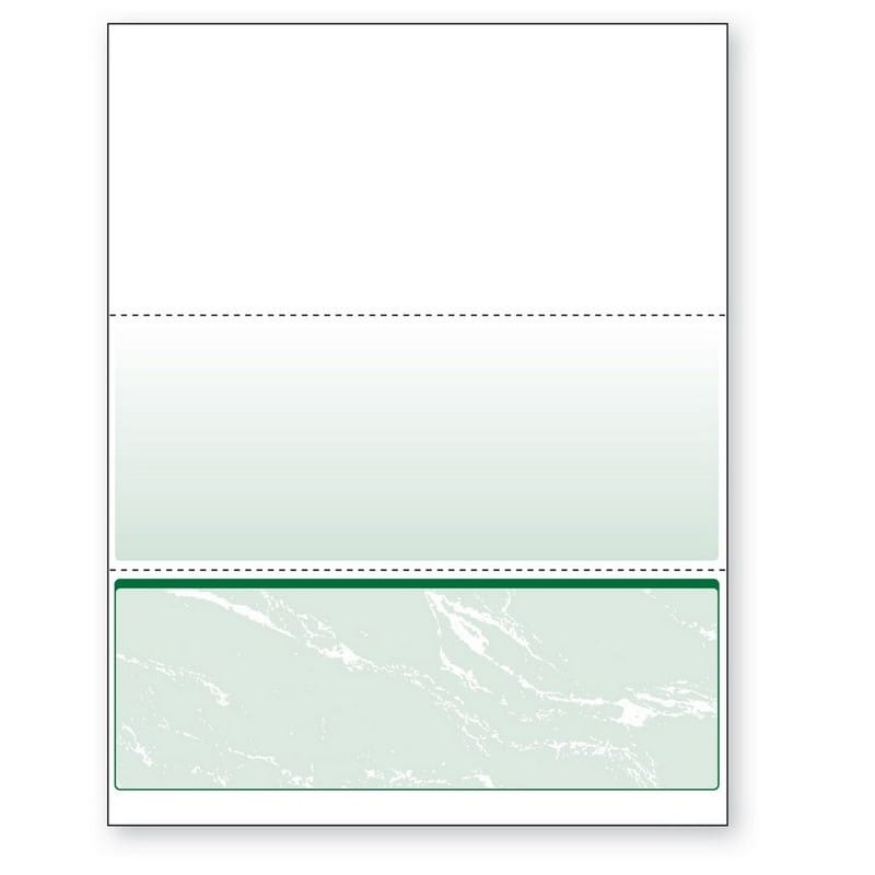 8-1/2'' x 11" Standard Green Marble Laser Check, Bottom Position, 24# Stock (Carton of 2500)
