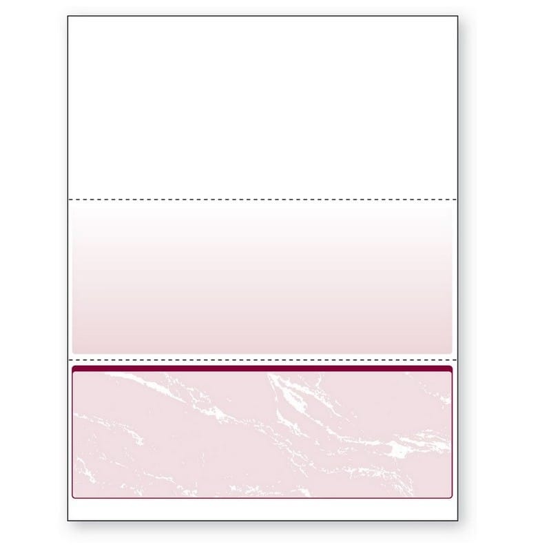 8-1/2'' x 11" Standard Burgundy Marble Laser Check, Bottom Position, 24# Stock (Carton of 2500)