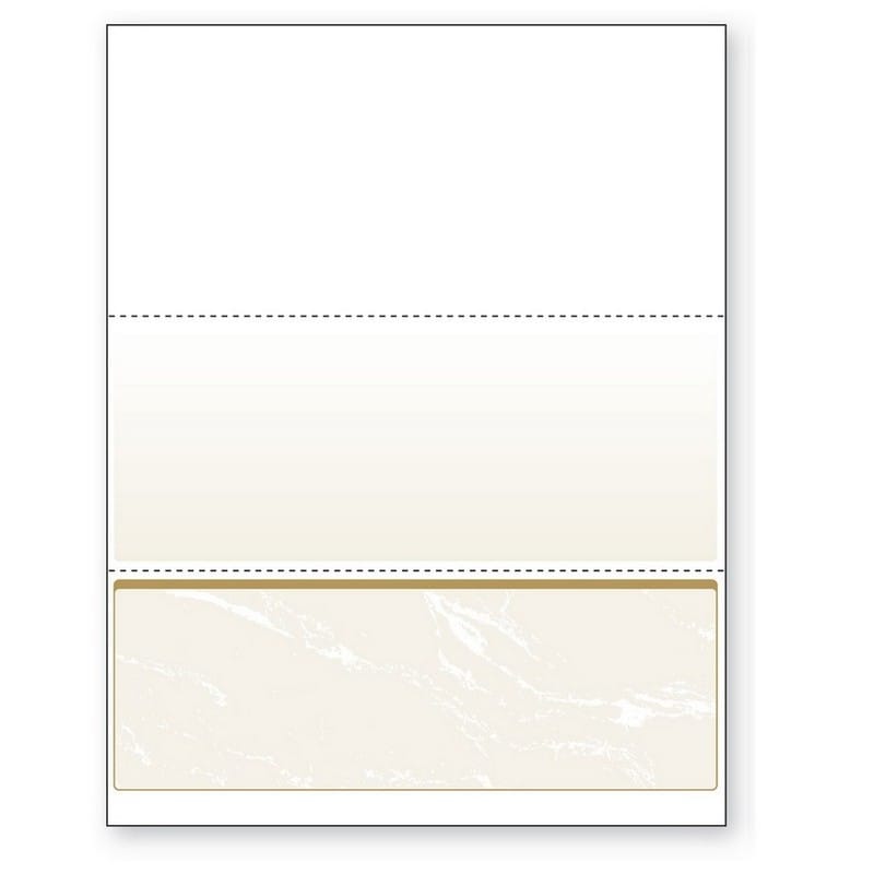 8-1/2'' x 11" Standard Gold Marble Laser Check, Bottom Position, 24# Stock (Carton of 2500)