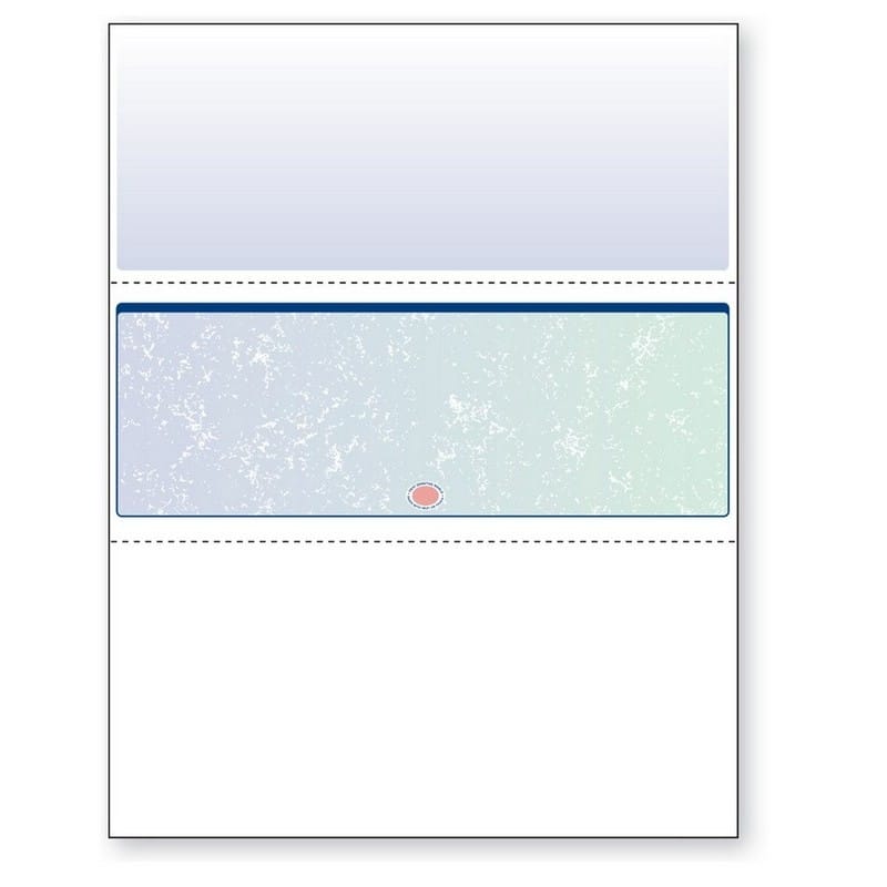 8-1/2'' x 11" Premier Blue / Green Prismatic Laser Check, Middle Position, 24# Stock (Carton of 2500)