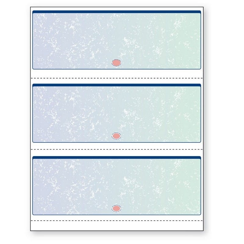 8-1/2'' x 11" Premier Blue / Green Prismatic Laser Check, 3 Checks per Page, 24# Stock (Carton of 2500)