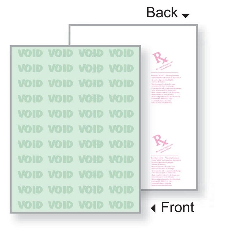 8-1/2'' x 11" Advanced Green Medical Security Paper, 7 Security Features, 24# Green Stock (Carton of 2500)