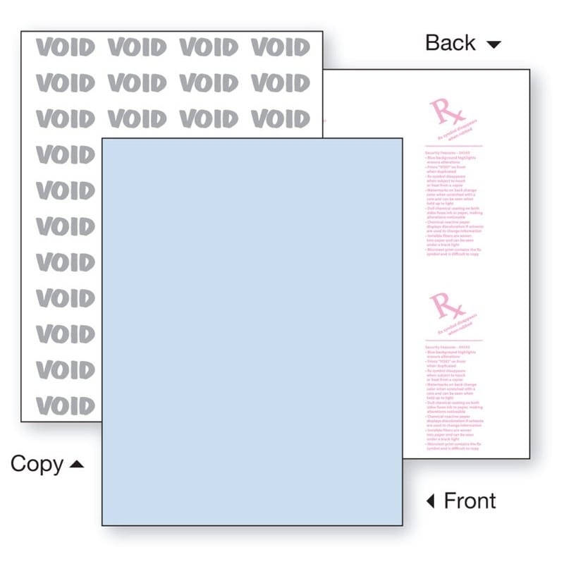 8-1/2'' x 11" Premier Blue Medical Security Paper, 10 Security Features, 24# Blue Stock (Carton of 2500)