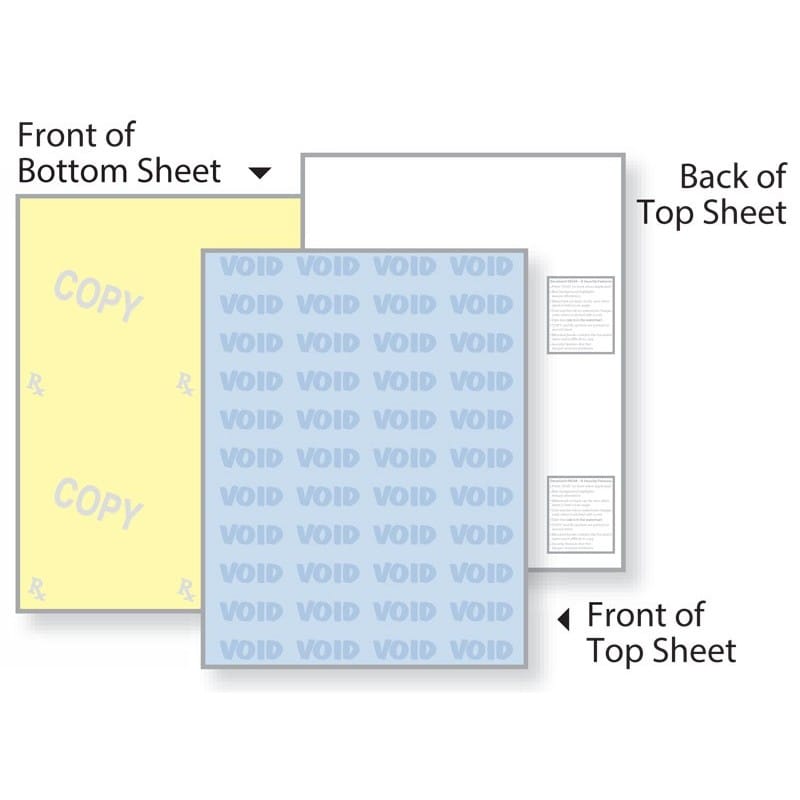 8-1/2'' x 11" Standard 2 Part Medical Security Paper, 6 Security Features, Blue / Canary Stock (Carton of 1250 Sets)