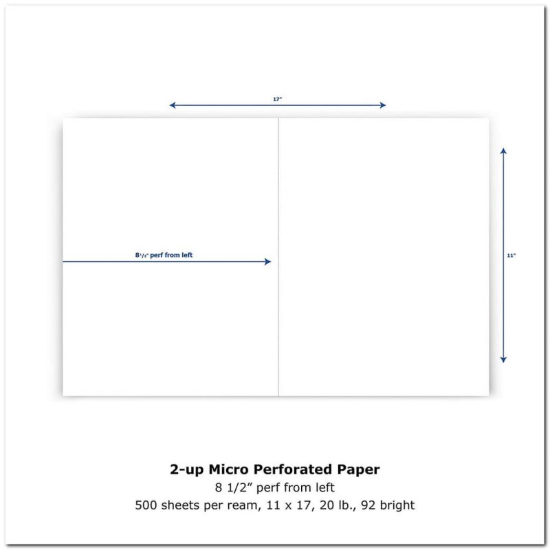 17" x 11" Laser Cut Sheet, 20# White Stock, 1 Vertical Perforation 8-1/2" from Left (Carton of 2500)