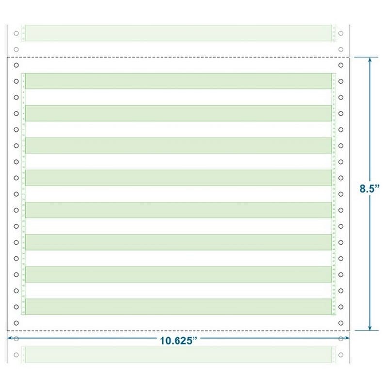 10-5/8" x 8-1/2" (W x H) Continuous 20# Computer Paper, 1/2" Green Bar (Carton of 2700)