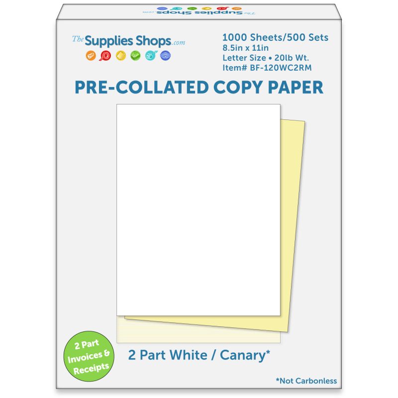 8-1/2" x 11" Pre-Collated 20# Colored Paper, 250 White / Canary Sets (Ream of 500 Sheets)