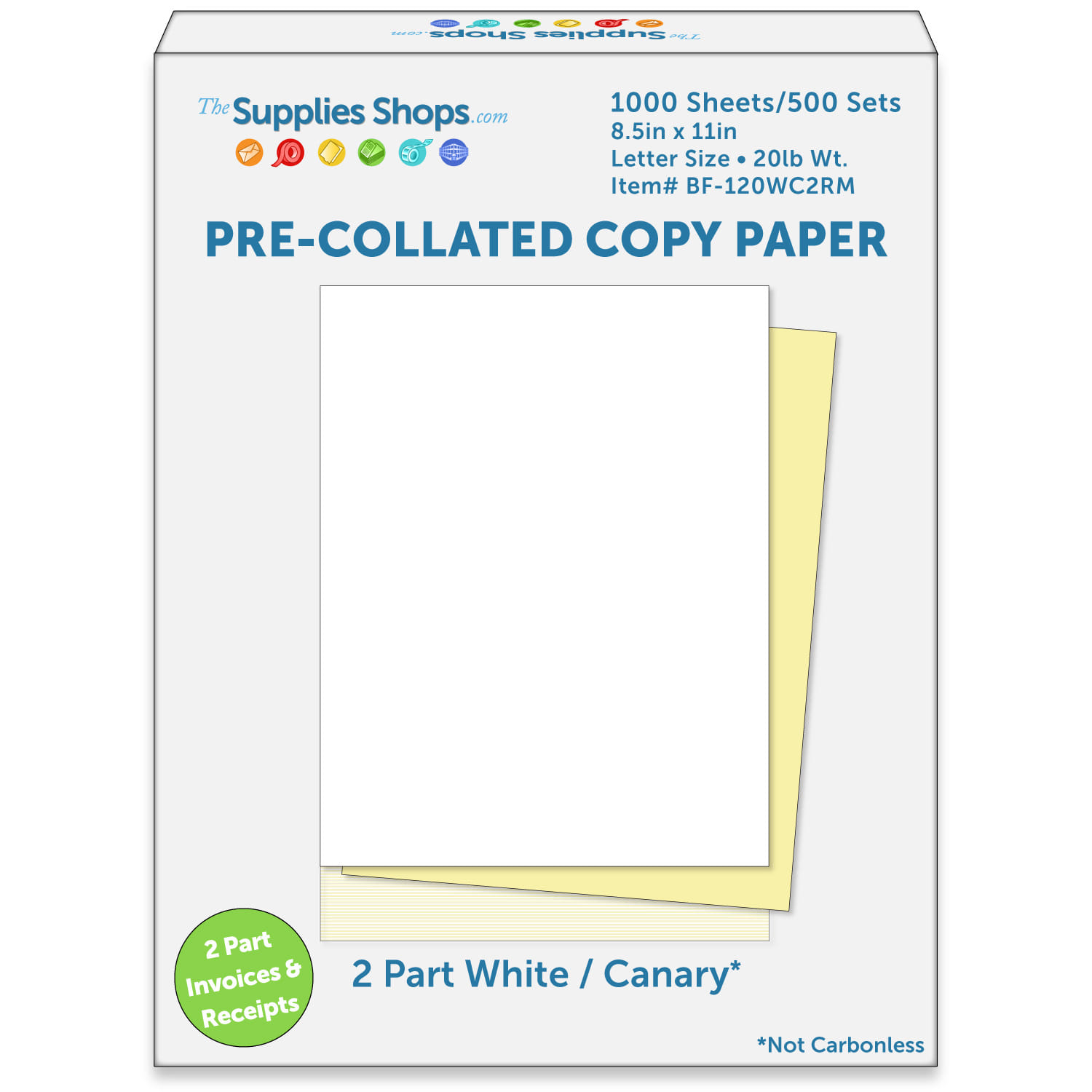 8-1/2" x 11" Pre-Collated 20# Colored Paper, 250 White / Canary Sets (Ream of 500 Sheets)