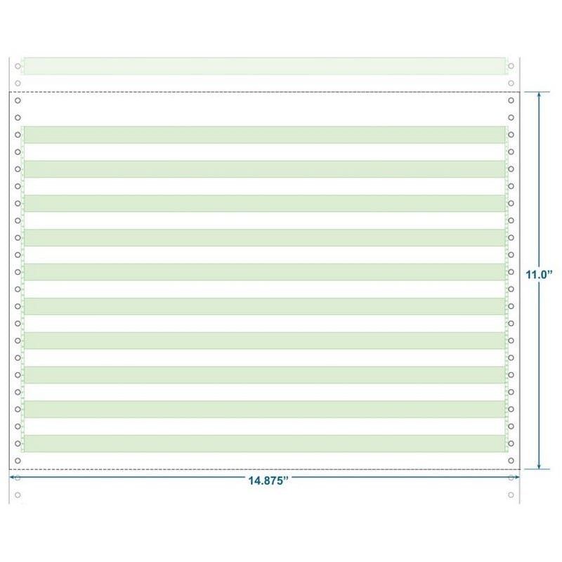 14-7/8" x 11" (W x H) Continuous 18# Computer Paper, 1/2" Green Bar (Carton of 2800)