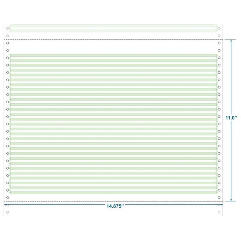14-7/8" x 11" (W x H) Continuous 20# Computer Paper, 1/6" Green Bar (Carton of 2600)