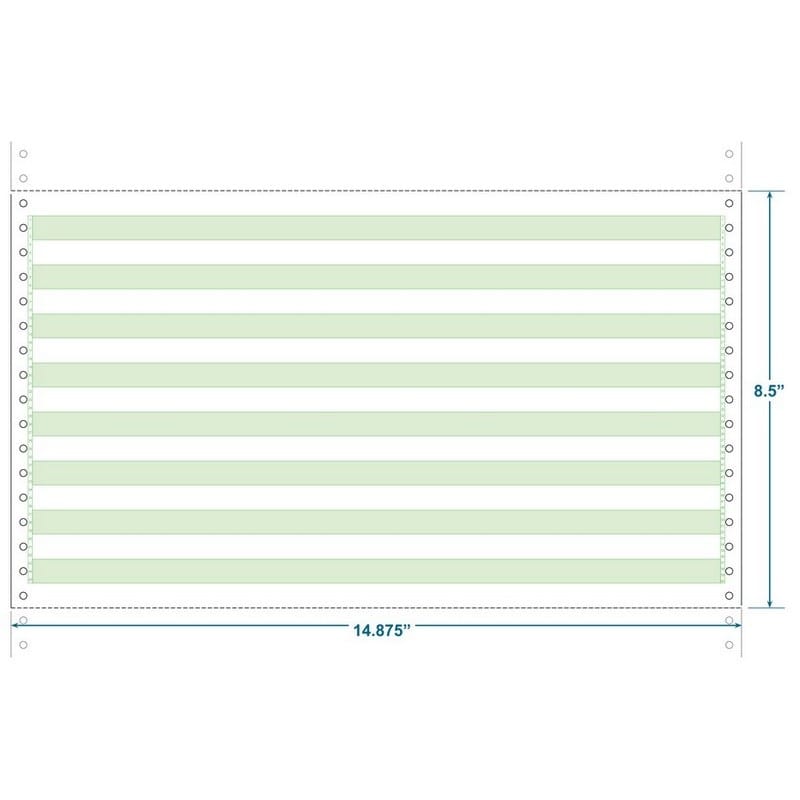 14-7/8" x 8-1/2" (W x H) Continuous 18# Computer Paper, 1/2" Green Bar (Carton of 2800)
